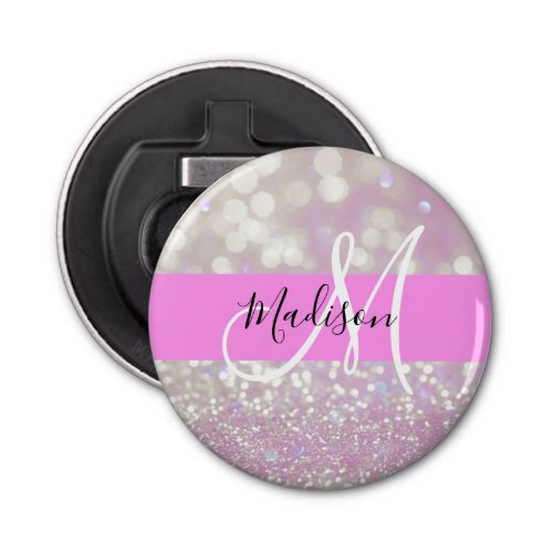 Girly Lilac Shimmer Glitter Sparkles Monogram Name Bottle Opener