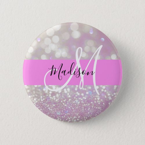 Girly Lilac Shimmer Glitter Sparkles Monogram Name Button