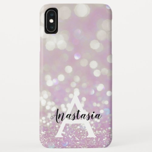Girly Lilac Shimmer Glitter Sparkles Monogram Name iPhone XS Max Case