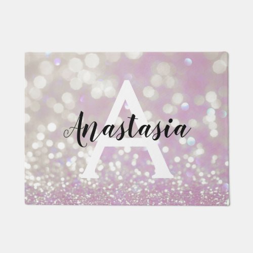Girly Lilac Shimmer Glitter Sparkles Monogram Name Doormat