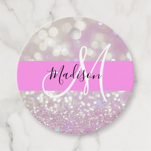 Girly Lilac Shimmer Glitter Sparkles Monogram Name Favor Tags