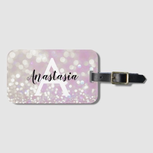 Girly Lilac Shimmer Glitter Sparkles Monogram Name Luggage Tag