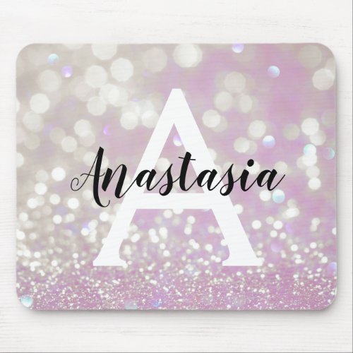 Girly Lilac Shimmer Glitter Sparkles Monogram Name Mouse Pad