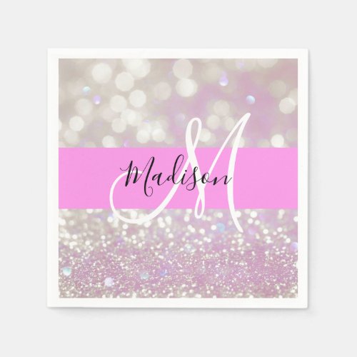 Girly Lilac Shimmer Glitter Sparkles Monogram Name Napkins