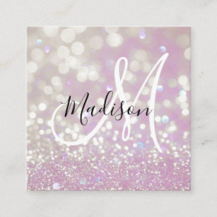 Girly Lilac Shimmer Glitter Sparkles Monogram Name Square Business Card