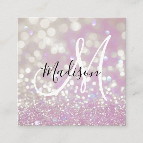 Girly Lilac Shimmer Glitter Sparkles Monogram Name Square Business Card