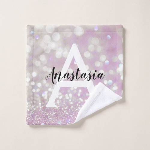 Girly Lilac Shimmer Glitter Sparkles Monogram Name Wash Cloth