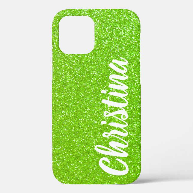 Girly Lime Green Glitter Name Personalized Case-Mate iPhone Case (Back)