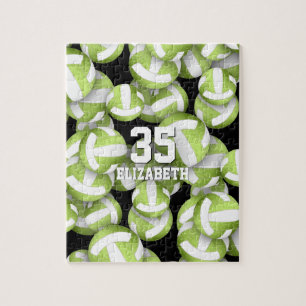 Girly lime green white volleyballs pattern jigsaw puzzle