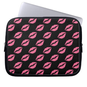 Girly Lips Hot Pink And Black Kiss Pattern Laptop Sleeve