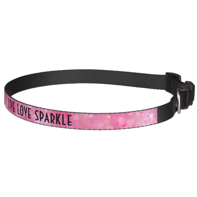 Girly Live Love Sparkle Quote Pink Bokeh Pet Collar (Right)