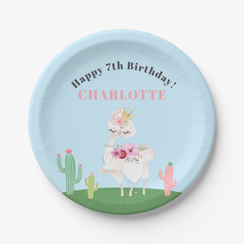 Girly Llama Floral Cactus Birthday Party Paper Plates