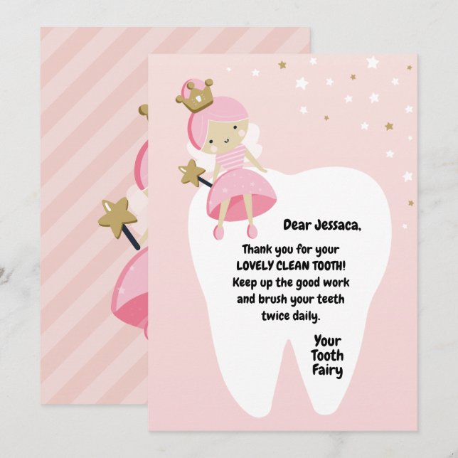 Girly Lost First Tooth Card. Tooth Fairy Visit. Holiday Card (Front/Back)
