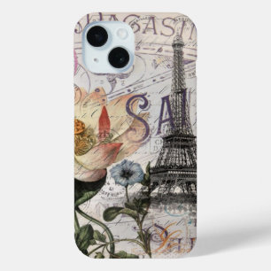 girly lotus flower vintage paris eiffel tower iPhone 15 case