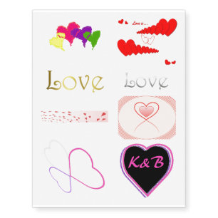 Girly Love Heart Valentine Temporary Tattoos