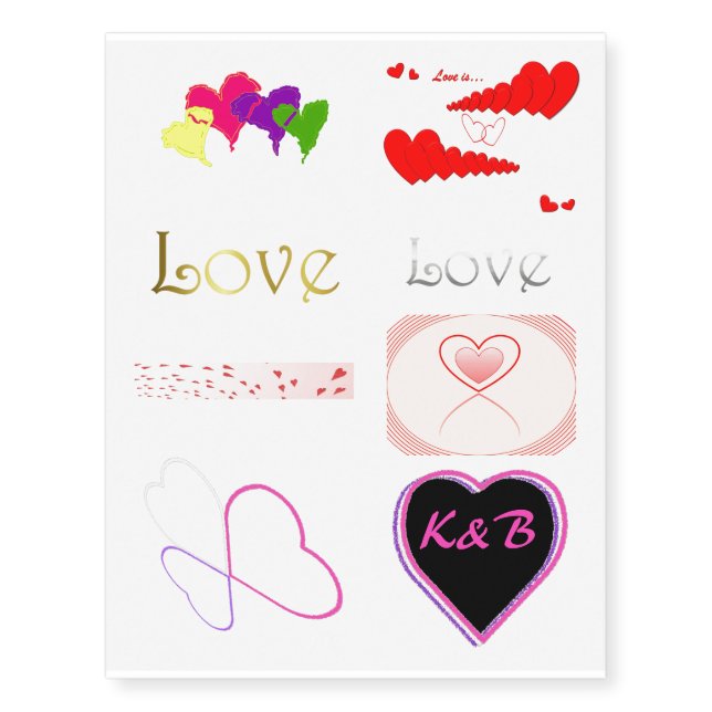 Girly Love Heart Valentine Temporary Tattoos (Front)
