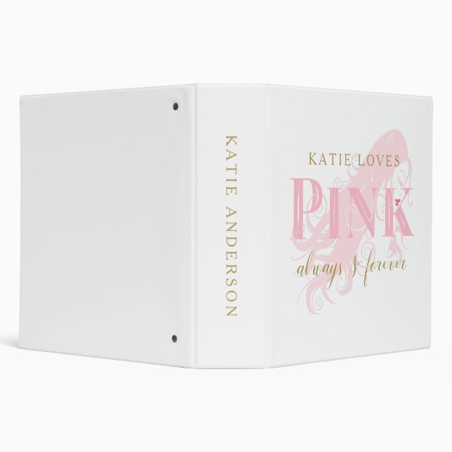 Girly Love Pink Forever Woman Silhouette and Name 3 Ring Binder (Background)
