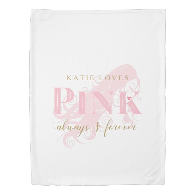 Girly Love Pink Forever Woman Silhouette and Name Duvet Cover (Front)