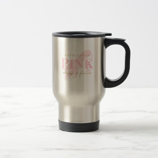 Girly Love Pink Forever Woman Silhouette and Name Travel Mug (Right)