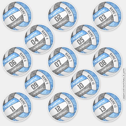 girly lt blue gray volleyball player names 13 sticker