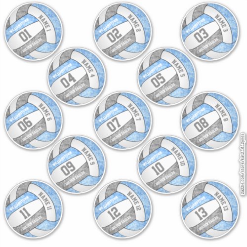 girly lt blue gray volleyball player names 13 sticker