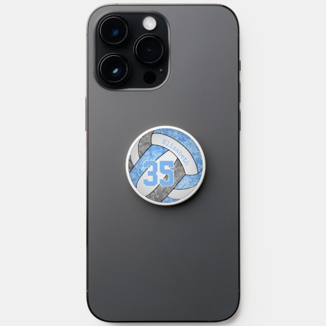 Girly lt blue gray volleyball team sports  PopSocket (Front)