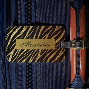 Girly Luxury Black Gold Classy Zebra Personalized Luggage Tag