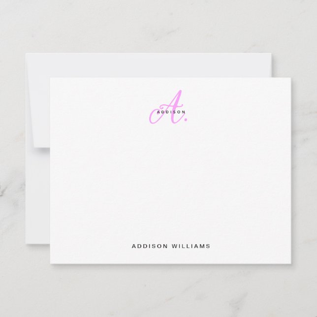 Girly Magenta Hot Pink Script Monogram Note Card (Front)