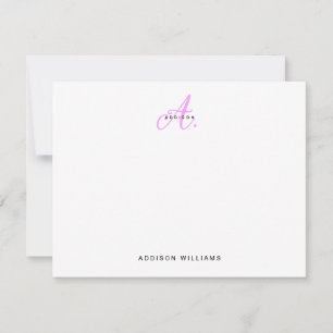 Girly Magenta Hot Pink Script Monogram Note Card