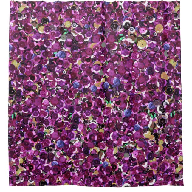 Girly Magenta Pink Faux Sequins Shower Curtain (Front)