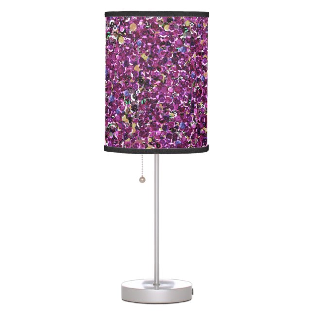 Girly Magenta Pink Faux Sequins Table Lamp (Right)