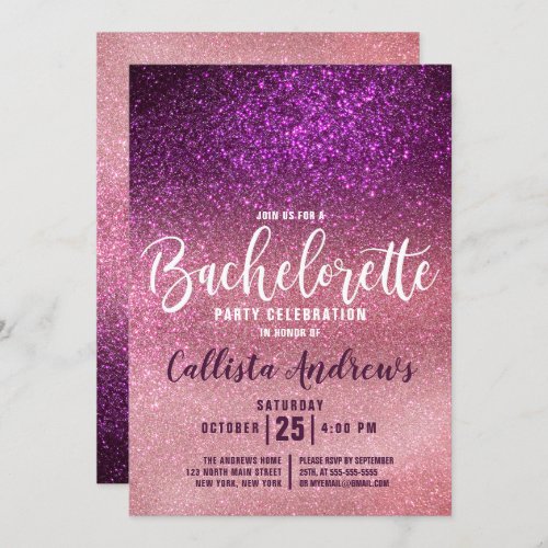 Girly Magenta Pink Triple Glitter Bachelorette Invitation