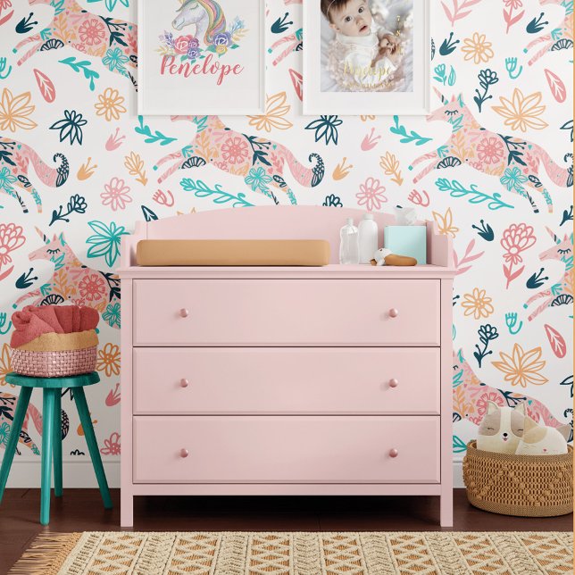 Girly Magical Pink Floral Unicorn Horse Pattern Wallpaper (Girly Magical Pink Floral Unicorn Horse Pattern Wallpaper)