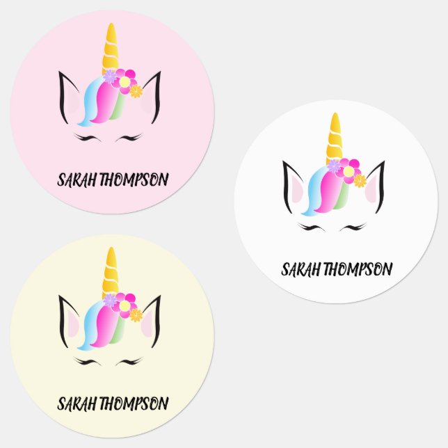 Girly Magical Unicorn Illustration Pre-School Labels (Group)