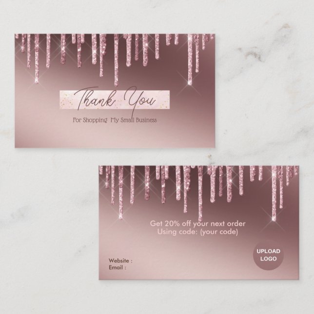 Girly Makeup Artist Glitter  Thank You Business Card (Front/Back)