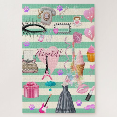 Girly Makeup Beauty Stripes Jigsaw Puzzle