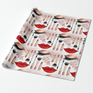 Pink, Orange & Blue Lips & Gold Hearts Valentine Wrapping Paper Sheets -  Moodthology Papery