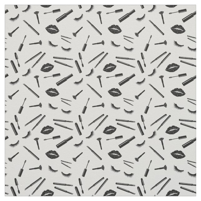girly makeup pattern lashes lipstick mascara fabric (Swatch)