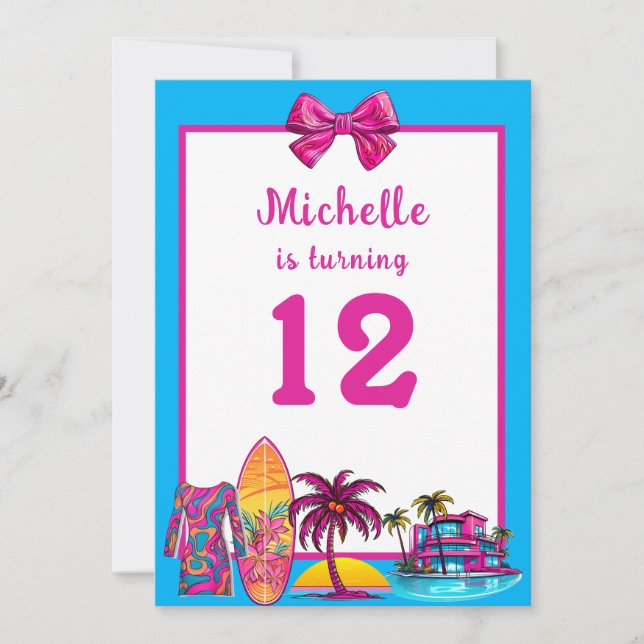 Girly Malibu Beach Retro Birthday Invitation (Front)