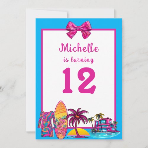 Girly Malibu Beach Retro Birthday Invitation