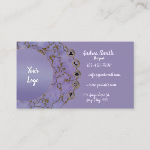 Girly Marble Gold Glitter Modern Minimalist Purple Business Card