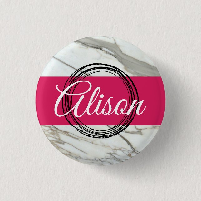 Girly marble pink custom name design keychain button (Front)