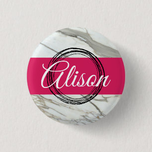 Girly marble pink custom name design keychain button