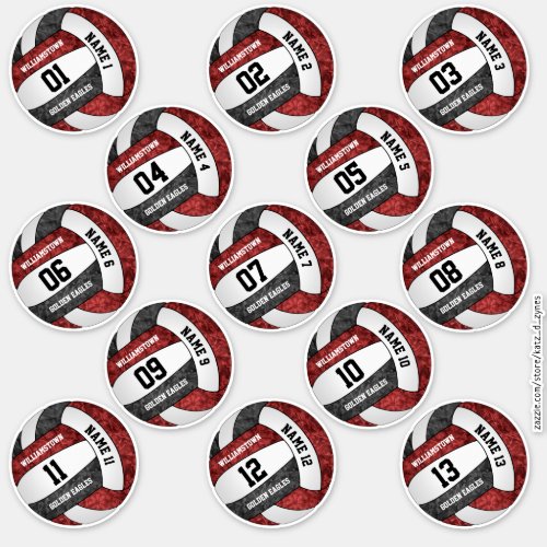 girly maroon black volleyball player names set 13 sticker