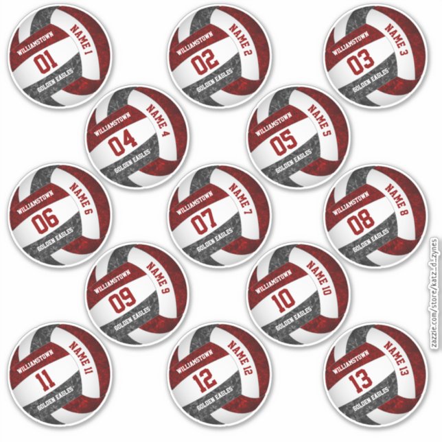 girly maroon black volleyball player names set 13 sticker (Front)