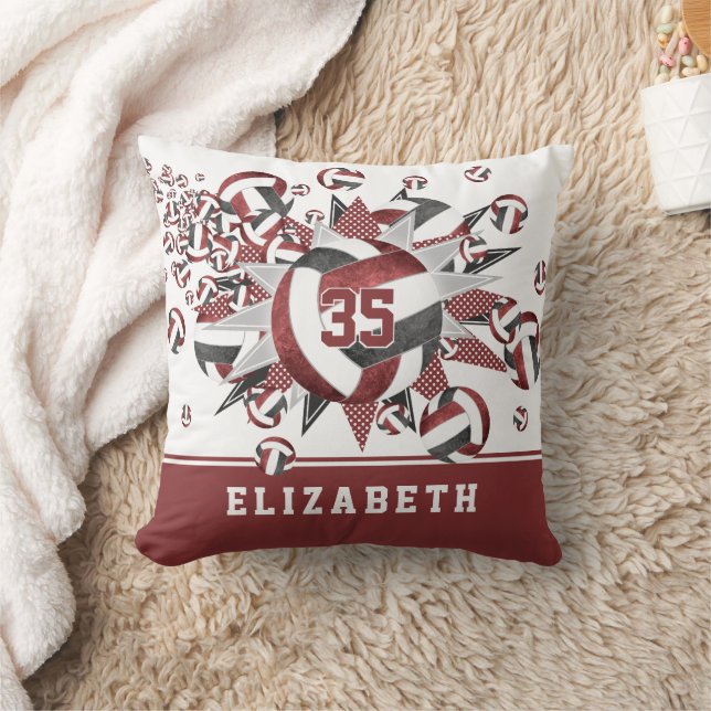 girly maroon black volleyballs stars athlete name throw pillow (Blanket)