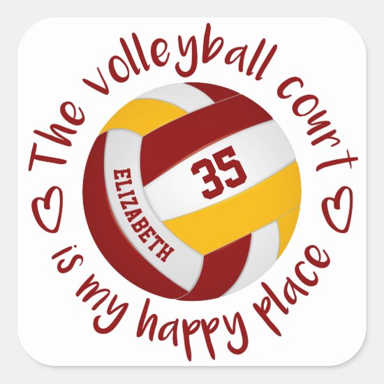 girly maroon gold volleyball court my happy place square sticker