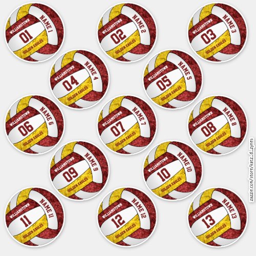 girly maroon gold volleyball custom players names sticker