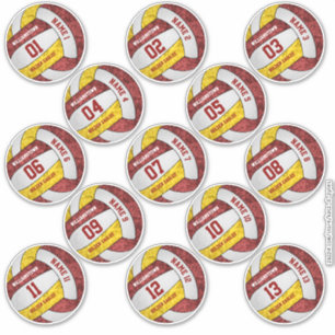 girly maroon gold volleyball custom players names sticker