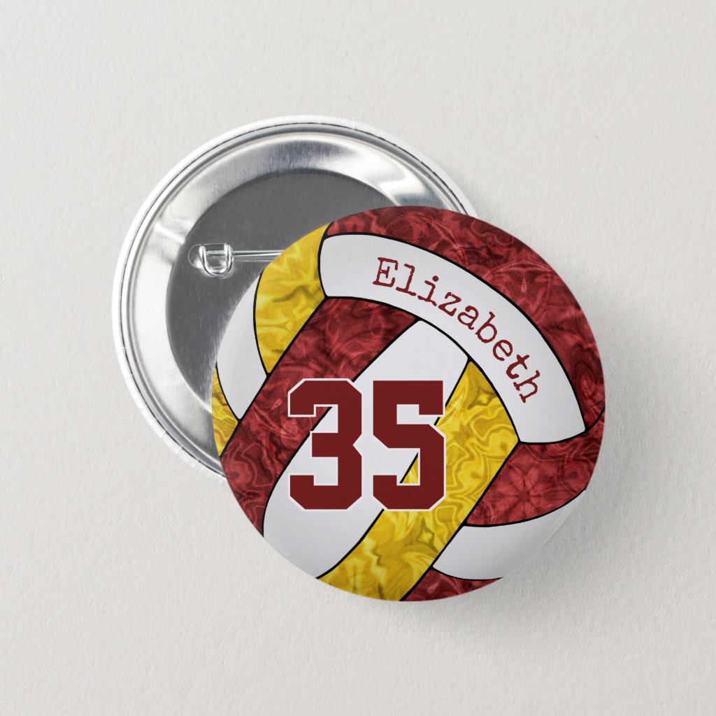 girly maroon gold volleyball team colors button